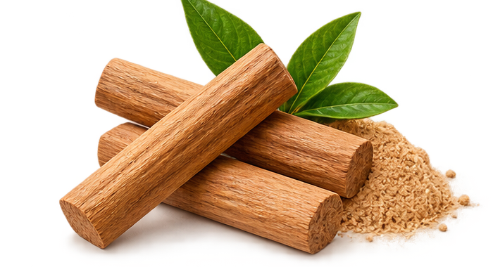Sandalwood powder, spices and Bhimseni camphor pieces in the Lumora Sandalwood blend