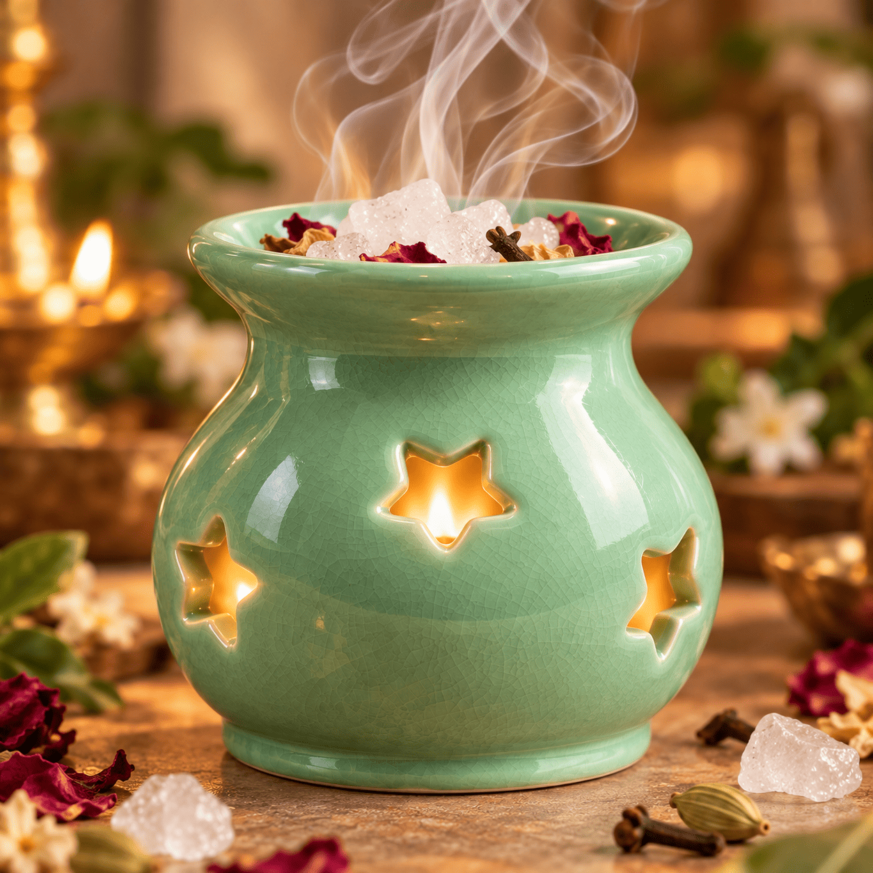 Lumora ivory ceramic flower-cutout camphor burner